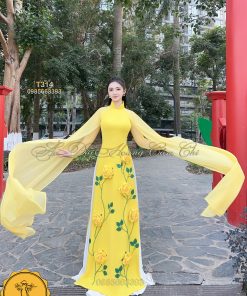 Áo dài thiết kế nữ hoàng, hoa đắp nổi, đính kết phale thủ công - Mã T314 - Hoàng Cẩm Chi