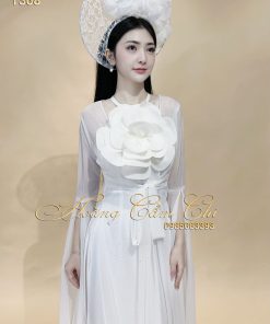 Áo dài biểu diễn thiết kế cao cấp mã T368 màu trắng Hoàng Cẩm Chi