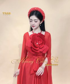 Áo dài biểu diễn, áo dài cưới thiết kế cao cấp mã T368 độc đẹp rẻ màu đỏ Hoàng Cẩm Chi