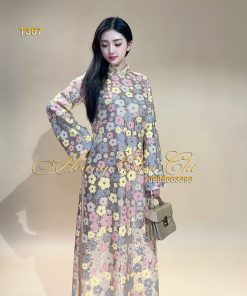 Áo dài cách tân, thiết kế cổ điển, sang trọng, quý phái mã T367 Vải cao cấp Hoàng Cẩm Chi