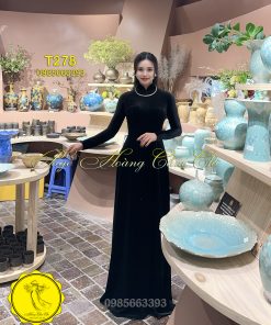 Áo dài trơn nhung đen mã T278 Hoàng Cẩm Chi