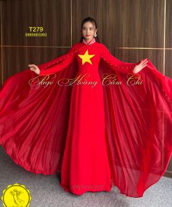 Áo dài Cờ đỏ sao vàng đỏ mã T279 Hoàng Cẩm Chi