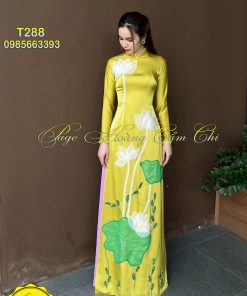 Áo dài thiết kế Lụa Vàng - Sen Nở Thanh Cao mã T288 Hoàng Cẩm Chi
