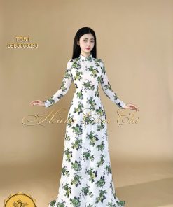 Áo dài truyền thống hoa nhí mã T351 Hoàng Cẩm Chi