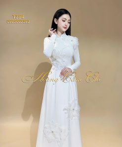 Áo dài thiết kế cao cấp Nét Ngọc Nữ trắng mã T354 Hoàng Cẩm Chi