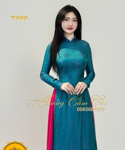 Áo dài Gấm tơ tằm xanh xu T359 Hoàng Cẩm Chi