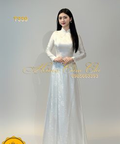 Áo dài Gấm tơ tằm trắng xu T359 Hoàng Cẩm Chi
