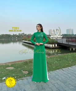 Áo dài thiết kế Lộc Xuân Xanh Ngọc mã T281 Hoàng Cẩm Chi