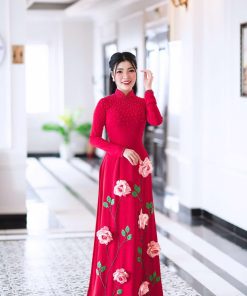 Áo dài thiết kế Hoa Hồng Nhung mã T290 Hoàng Cẩm Chi
