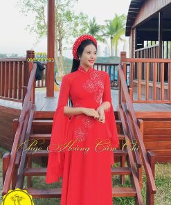 Áo dài thiết kế Hoa Nắng đỏ mã T295 Hoàng Cẩm Chi