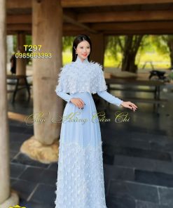 Áo dài thiết kế Ngọc Tuyết xanh mã T297 Hoàng Cẩm Chi