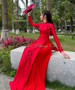 Áo dài thiết kế Thanh Vân đỏ mã T322 Hoàng Cẩm Chi