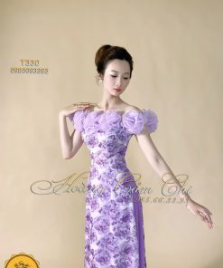 Áo dài thiết kế Liên Tím mã T330 Hoàng Cẩm Chi
