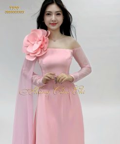 Áo dài thiết kế Đóa Hoa Kiêu Sa hồng phấn mã T320 Hoàng Cẩm Chi