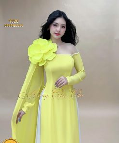Áo dài thiết kế Đóa Hoa Kiêu Sa vàng chanh mã T320 Hoàng Cẩm Chi