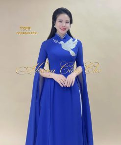 Áo dài thiết kế Hòa Bình Xanh Mã T385 Hoàng Cẩm Chi