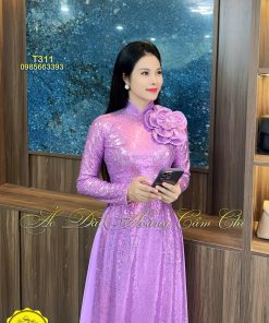 Áo dài thiết kế Kim sa tím mã T311 Hoàng Cẩm Chi
