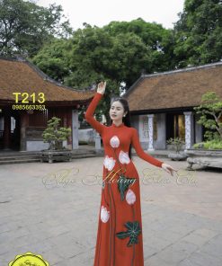 Áo dài thiết kế Sen Việt Truyền Thống đỏ mã T213 Hoàng Cẩm Chi