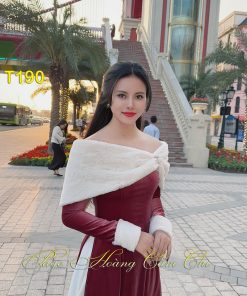 Áo dài thiết kế Hồng Ánh nhung đỏ ruốc mã T190 Hoàng Cẩm Chi