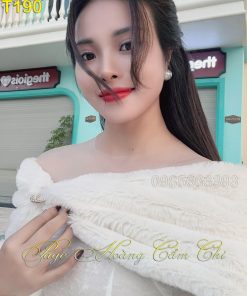 Áo dài thiết kế Hồng Ánh nhung trắng mã T190 Hoàng Cẩm Chi