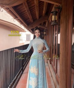 Áo dài thiết kế Sắc Xanh Ngọc Hoa Sen mã T276 Hoàng Cẩm Chi