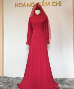 Áo dài cô dâu đỏ đính đá mã T265 Hoàng Cẩm Chi