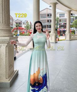Áo dài thiết kế Biển Đảo mã T229 Hoàng Cẩm Chi