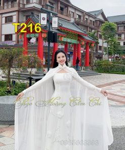 Áo dài thiết kế Hoa Nhã trắng mã T216 Hoàng Cẩm Chi