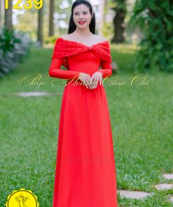 Áo dài thiết kế Dáng Ngọc đỏ Mã T239 Hoàng Cẩm Chi