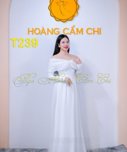 Áo dài thiết kế Dáng Ngọc trắng Mã T239 Hoàng Cẩm Chi