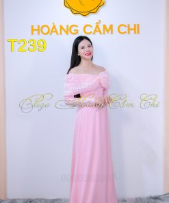 Áo dài thiết kế Dáng Ngọc hồng Mã T239 Hoàng Cẩm Chi