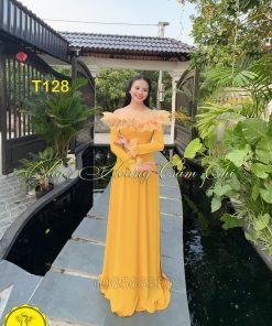 Áo dài thiết kế Minh Châu mã T128 Hoàng Cẩm Chi