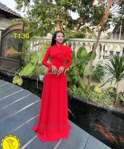 Áo dài thiết kế Hoa Mật màu đỏ mã T130 Hoàng Cẩm Chi