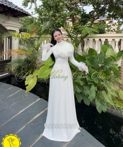 Áo dài thiết kế Hoa Mật màu trắng mã T130 Hoàng Cẩm Chi