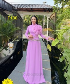 Áo dài thiết kế Hoa Mật màu tím cà mã T130 Hoàng Cẩm Chi