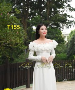 Áo dài thiết kế Ngọc Huê trắng mã T155 Hoàng Cẩm Chi