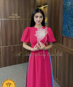 Áo dài thiết kế mã T132 màu hồng Hoàng Cẩm Chi