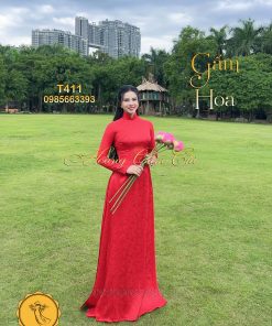 Áo dài truyền thống Gấm Hoa mã T411 Hoàng Cẩm Chi