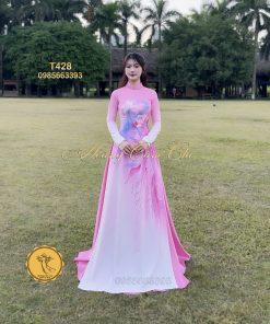 Áo dài thiết kế Hồng Liên  mã T428 Hoàng Cẩm Chi