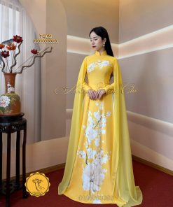 Áo dài thiết kế Nắng Mai, vải lụa in 5D cao cấp mã T469 Hoàng Cẩm Chi
