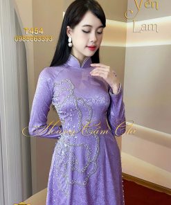 Áo dài thiết kế Yên Lam đính đá mã T454 Hoàng Cẩm Chi