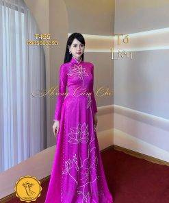 Áo dài thiết kế Tố Liên đính đá mã T455 Hoàng Cẩm Chi