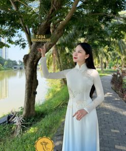 Áo dài thiết kế Mây Trời mã T494 Hoàng Cẩm Chi