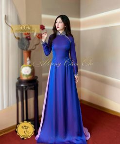 Áo dài thiết kế Sương Mai Điểm Ngọc mã T498 Hoàng Cẩm Chi